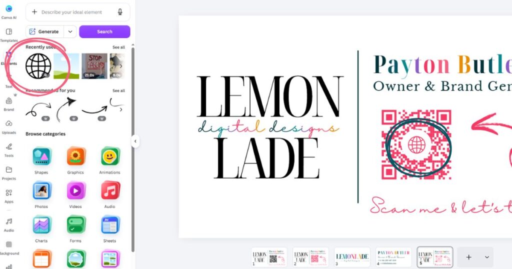 Now, you can add whatever shape, symbol, or brand mark you want on top! You could drop in your own logo, icon, or use a specific symbol to describe the link (like a website symbol for your main URL, an Instagram icon for your socials, or a text symbol depending on where your code takes people).