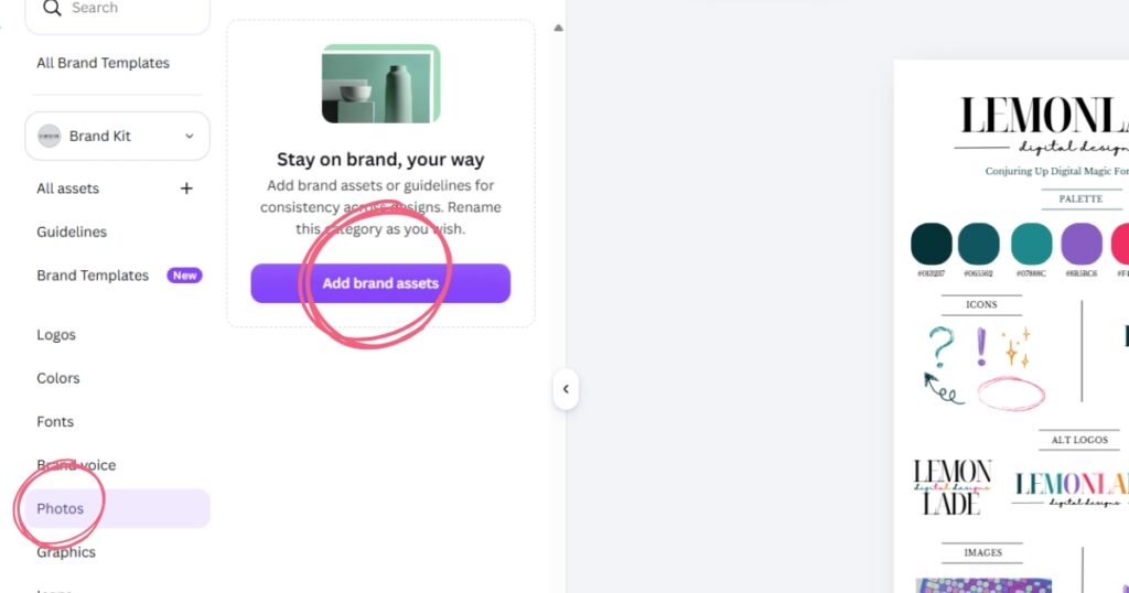 Step 6: Back in Canva, click 'Add Brand Assets'