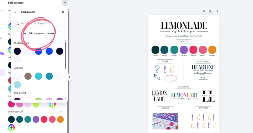 Step 4: choose 'Add Custom Palette +.'