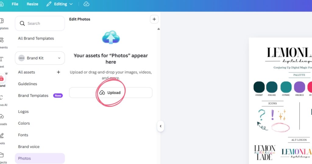 Step 6: then 'Upload to Photos' and bring those freshly downloaded images into the space.