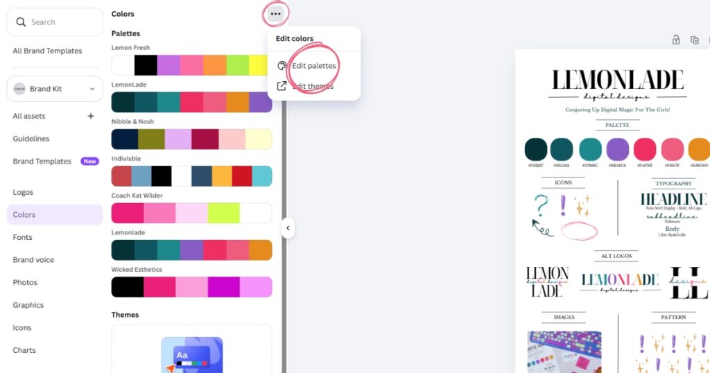Step 4: Click the three dots in the top right corner and select 'Edit Palettes.'