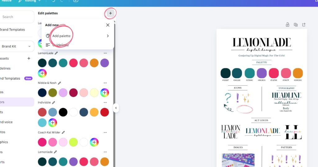 Step 4: hit the plus sign to 'Add Palette' 