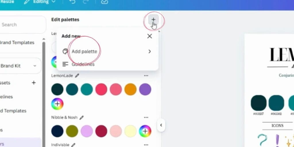 Step 4: hit the plus sign to 'Add Palette' 