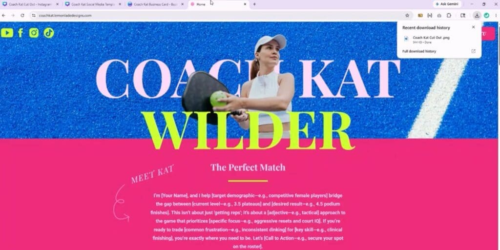 A mockup of a professional website layout on a desktop screen, utilizing a transparent cutout to create a floating element.