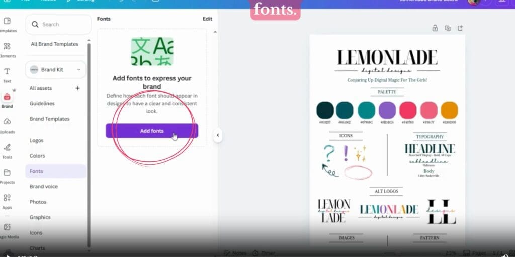 Step 5: Click fonts and add fonts