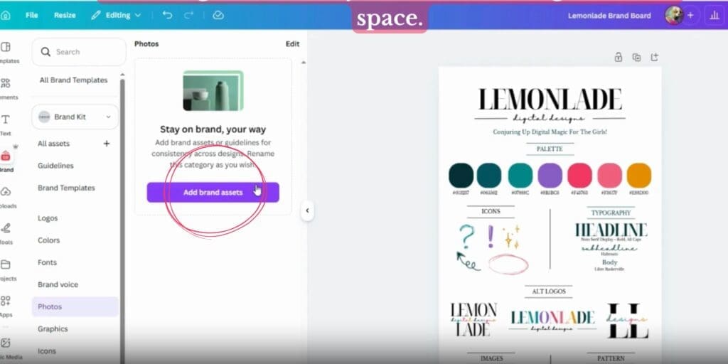 Step 6: Back in Canva, click 'Add Brand Assets'
