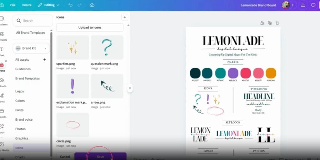 Step 7: Once all the icons are in, hit 'Save'