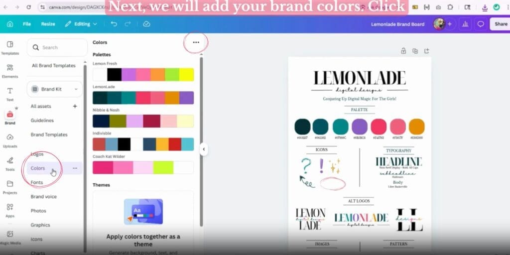 Step 4: Select 'Colors' in the left-hand brand bar. 