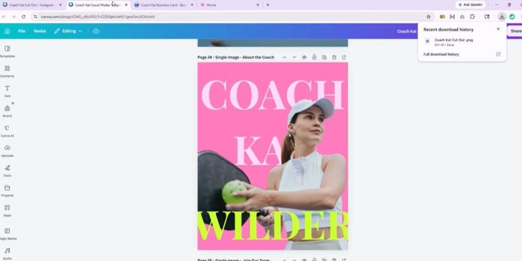 A vibrant social media graphic open in Canva, showcasing an isolated subject placed over a textured background for a polished brand look.