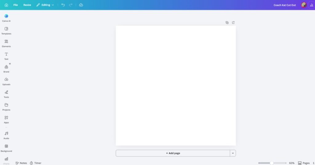 Blank canvas (1080 x 1080) in Canva ready to work some magic.