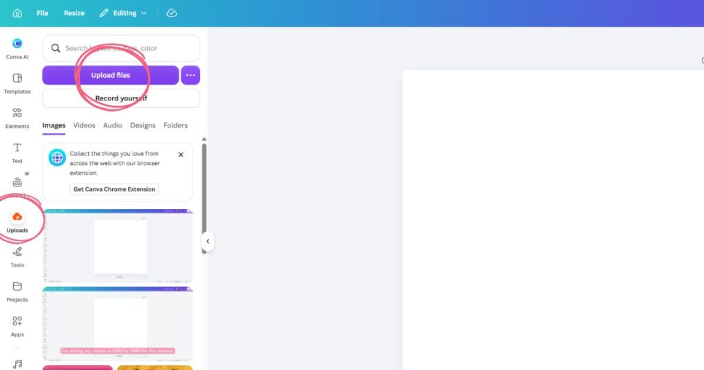 Select Uploads and Upload Image in Canva